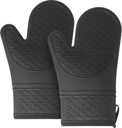 Hittebestendige Siliconen Ovenwanten Set - 2 Stuks Zwart met Antislip Grip voor Keuken