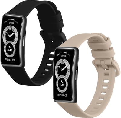 kwmobile 2x horlogebandjes geschikt voor Huawei Band 10 / 9 / 8 bandje - Smartwatch bandjes van TPU - Activity tracker horloge band in zwart / beige