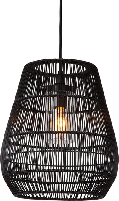 Lucide NERIDA - Hanglamp Binnen/Buiten - Ø 35 cm - 1xE27 - IP44 - Geschikt voor vide en hoge plafonds - Zwart - Japandi