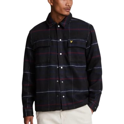 Lyle & Scott geborsteld tartan modderig marineblauw overshirtjack