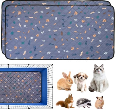 Set van 2 herbruikbare matten voor cavia's: 61 × 120 cm, wasbaar, hygiënische mat voor huisdieren voor konijnen, hamsters, herbruikbaar voor caviahok, wasbare kussentjes