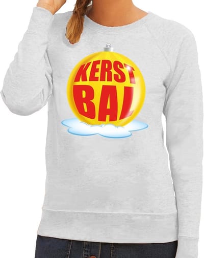 Foute kersttrui kerstbal geel op grijze sweater voor dames - kersttruien XS