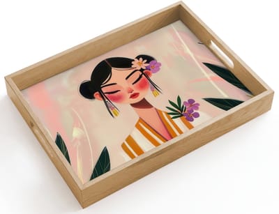 Dienblad hout 40x30 cm - Schootdienblad - Vrouw - Bloemen - Pastel - Borrelplank rechthoek - Plateau dienbladen