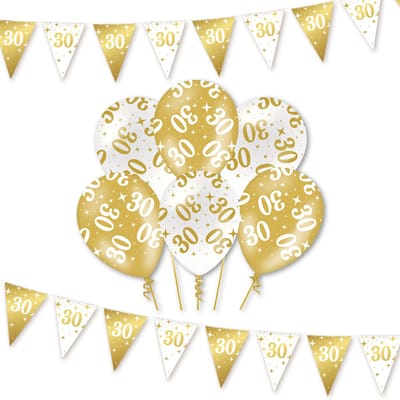Q2P - 30 Jaar - Slingers - Ballonnen - Wit & Goud Set - Verjaardag Versiering - Helium Ballon