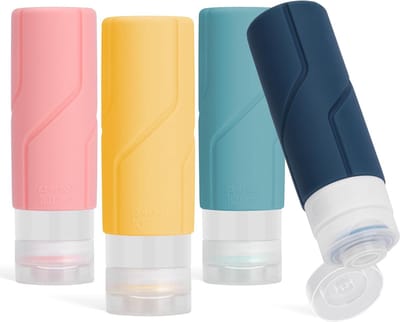 JGS ® Set van 4 Herbruikbare Reisbuisjes van Siliconen met Druppelvrije Dop en Brede Opening