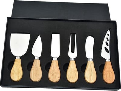 Knaak Kaasmessenset 6-delig - Kaasmesjes RVS met Bamboe Handgreep - Cadeaudoos
