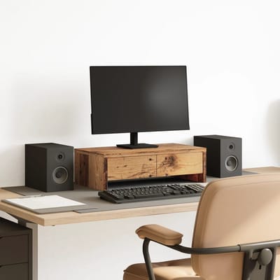 vidaXL - Monitorstandaard - met - lades - 50x27x15 - cm - bewerkt - hout - oud - hout