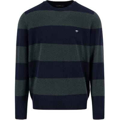 Fynch-Hatton Trui O-Neck Stripe Merino Cashmere Navy-Groen / male