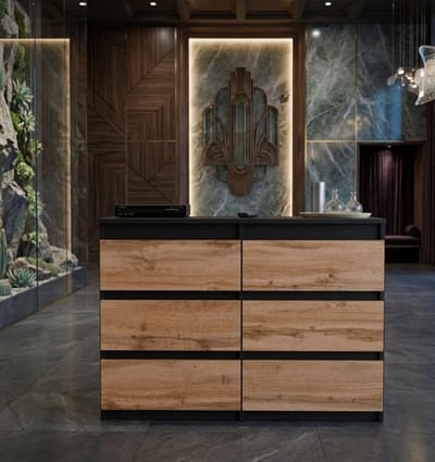 NovaLine Dressoir met 6 Lades – Smalle Commode 100x71,5x33,5 cm – Zwart Mat met Wotan Eiken Look – Houten Ladekast voor Slaapkamer, Hal & Woonkamer - Casa Serena – Casa Dorada