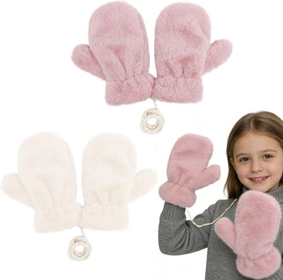 Warme Winterhandschoenen voor Kinderen - 2 Paar Winddichte, Gevoerde en Rekbare Gebreide Handschoenen met Trekkoord, Ideaal voor Koude Dagen