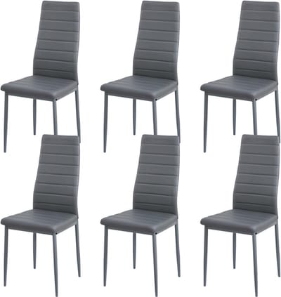 EGGREE Eetkamerstoelen set van 6 metalen keukenstoelen - eettafelstoel - comfortabele gestoffeerde stoelzitting - grijs