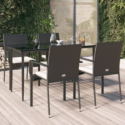 vidaXL - 5-delige - Tuinset - met - kussens - poly - rattan - zwart