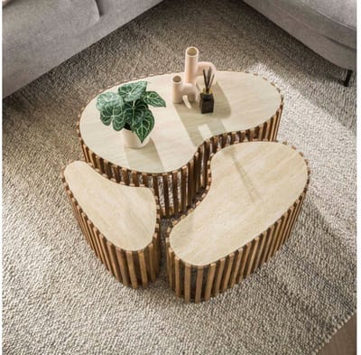 Salontafel Nuovo set van 3 organisch travertin keramiek - Beige