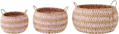 J-Line mand met handvatten - papier - naturel/lichtroze - set van 3