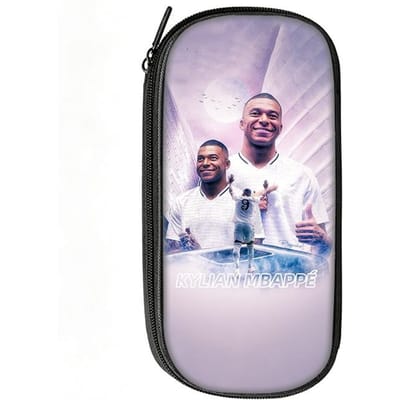 Voetbalster Pennenbak M-Mbappe Patroon Leer Potlooddoosje Beste Cadeau make-up tas Student Reis Voetbal Sport Potloodtasje