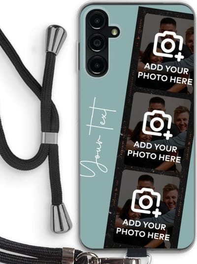 Gepersonaliseerd - Case Company® - Hoesje met koord geschikt voor Samsung Galaxy A14 hoesje met Koord - Filmrol N°1 - Telefoonhoesje met Zwart Koord - Bescherming aan alle Kanten en Over de Schermrand