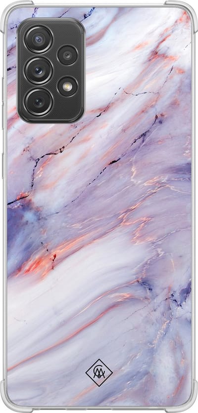 Casimoda® hoesje - Geschikt voor Samsung Galaxy A52 5G - Marmer Paars - Shockproof case - Extra sterk - TPU/polycarbonaat - Roze, Transparant