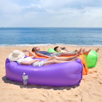 1x Opblaasbare Air Lounger – Draagbare Lazy Sofa, Zitzak en Luchtbed – Perfect voor Camping, Festival, Strand, Tuin en Muziekfestival – Lichtgewicht Opblaasbare Bank met Draagtas-Paars
