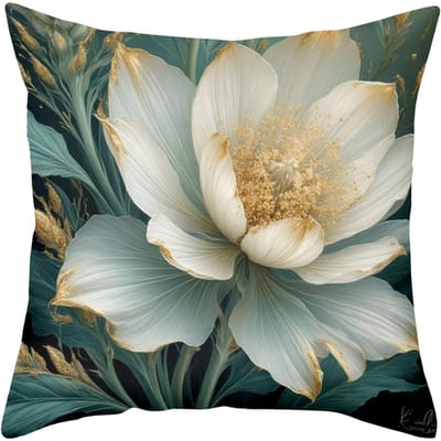 Bloemenpatroon Kussenhoezen Groen Goud Bloemen Decor Polyester Kussensloop, Bank Decoratief Kussenhoes Hoofdeinde Kussen 50x50cm