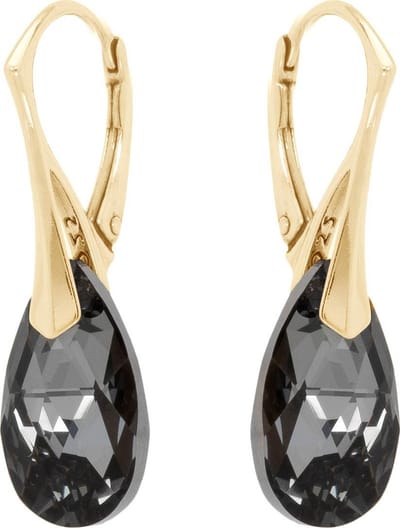 DBD - Goud Vergulde Zilveren Oorbellen - Swarovski Kristal Elements - Druppel - Grafiet Grijs - 16MM - Anti Allergisch