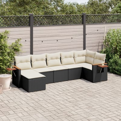 vidaXL - 7-delige - Loungeset - met - kussens - poly - rattan - zwart
