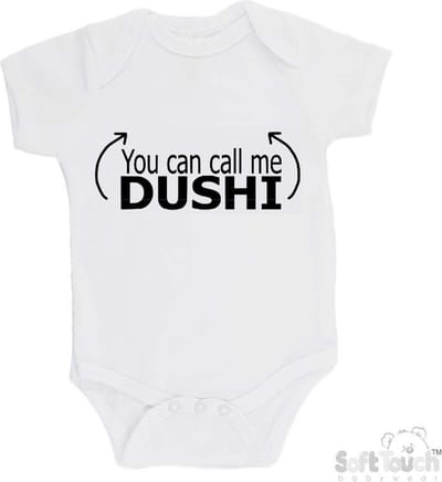 100% katoenen Romper "You can call me DUSHI" Unisex Katoen Wit/zwart Maat 56/62