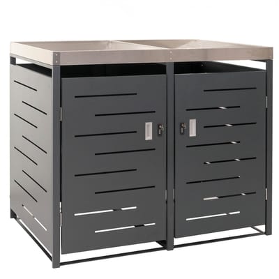 XL 2-zits/4-zits deksel afvalbak MCW-H40, afvalbak, plantenbak roestvrij staal-metaal 63kg 125x140x102cm uittrekbaar