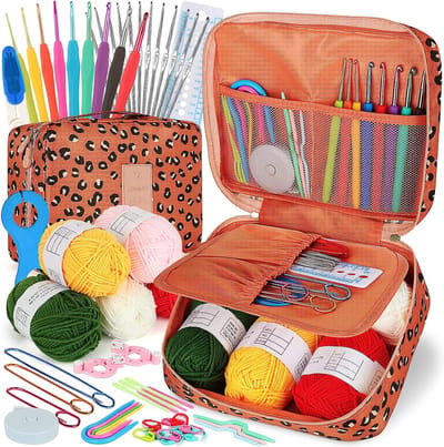 Haaknaaldenset met breibenodigdheden, haaktas, haaknaaldenset voor beginners met zachte grip haaknaalden, metalen haaknaalden, acryl garenballen, kabelnaalden en meer.