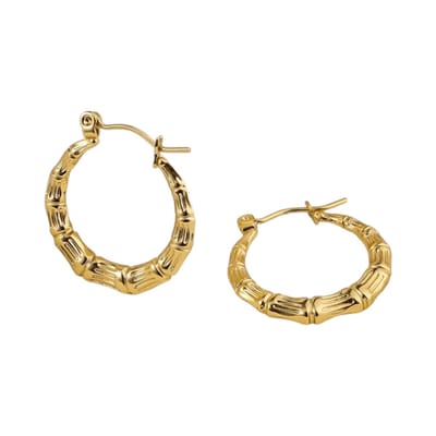 Aramat Jewels | Oorringen | RVS Oorringen Bone-structuur 25mm – Goudkleurig & Trendy | | | |4mm | Staal | Volwassenen | Verkleurd niet