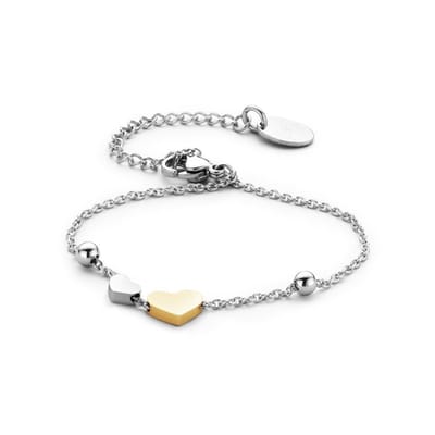 CO88 Collection Sense 8CB 90118 Stalen Armband met Hartjes - Lengte 16 + 3,5 cm - Zilverkleurig / Goudkleurig
