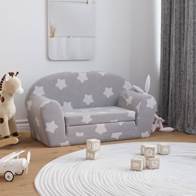 vidaXL - Kinderslaapbank - 2-zits - met - sterren - zacht - pluche - lichtgrijs