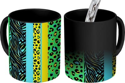 Magische Mok - Foto op Warmte Mokken - Koffiemok - Design - Panterprint - Geel - Groen - Magic Mok - Beker - 350 ML - Theemok