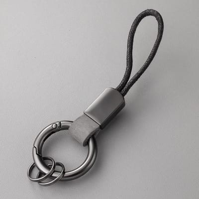 Echte leren sleutelhangers voor mannen en vrouwen, autosleutelhanger, lanyard, katoenen touwriem, metalen sleutelhanger, cadeau, trendy sleutelhanger gray