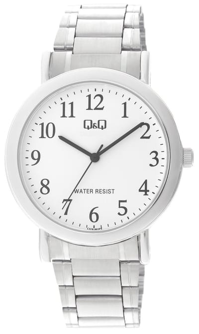Q&Q C17A-001PY - Horloge - Analoog - Heren - Mannen - Stalen band - Rond - Metaal - Cijfers - Zilverkleurig - Wit