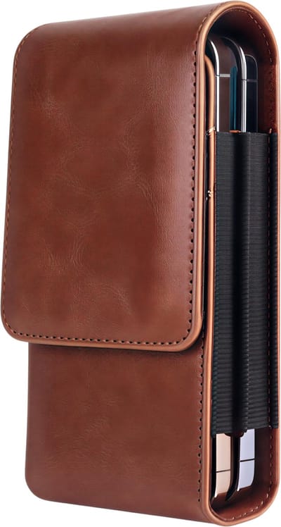 Mode Lederen Riemclip met Dubbel Zakje – Bruin – 6.7 Inch – Geschikt voor Samsung Mobiele Telefoons – Tashoes met Draagbare Riemclip voor Veilig en Praktisch Gebruik