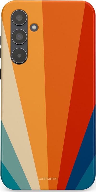 Casetastic hoesje geschikt voor Samsung Galaxy A55 - Dubbellaagse bescherming - Retro straal - Fashion Case - Oranje Okergeel Petrol Rood
