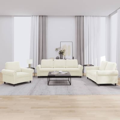 vidaXL - 3-delige - Loungeset - met - kussens - fluweel - crèmekleurig