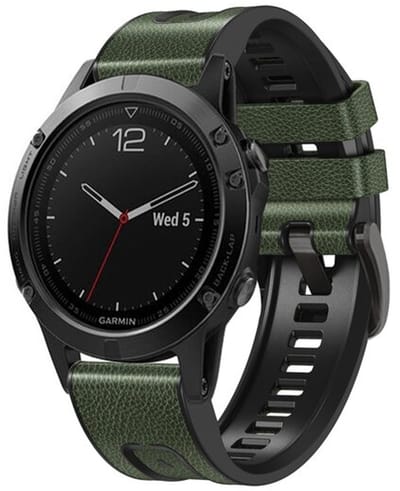 By Qubix - Geschikt voor Garmin bandje - 26mm Quickfit - leer + siliconen bandje - Groen - Geschikt voor Garmin Fenix 8 / 8 Pro - 51mm