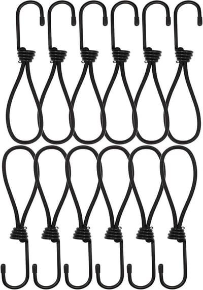 Set van 12 Spanningsrubbers met Haken - 20 cm - Zware Kwaliteit voor Camping, Zeilen en Trailergebruik