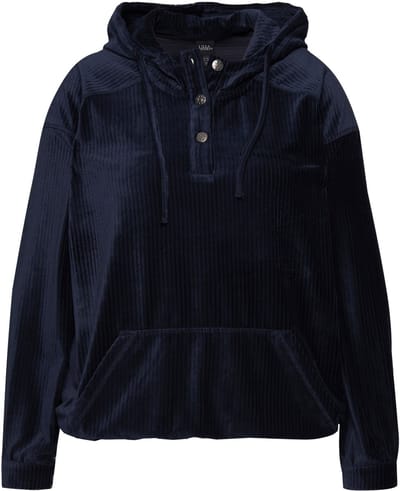 Ulla Popken - Dames - Hoodie van corduroy oversized capuchon lange mouwen - Marine - Maat 42+