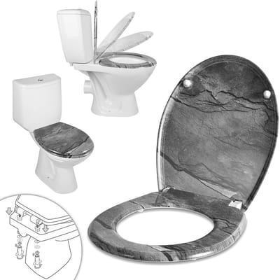 WC bril ovaal 45.5x37cm Duroplast Softclose sluiting antibacterieel Toiletbril Toiletzitting Antraciet