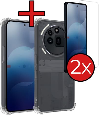 Hoesje - Met Screenprotector - 2 Stuks - Geschikt voor Nothing Phone (3a) Pro - Sterk & Shockproof - Back Cover - Siliconen Case - Telefoon Hoes - Shock Proof - Telefoonhoes - Transparant