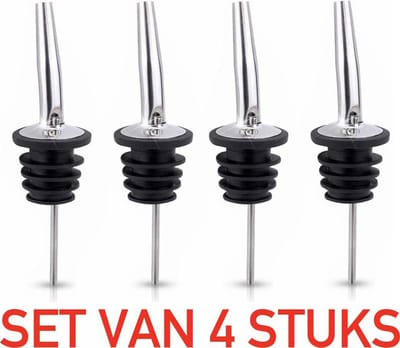 Finnacle - Premium Kwaliteit Schenktuiten & Doppen Set - RVS Staal - Olie, Sterke Drank, Cocktails, Wijn - 4 Stuks