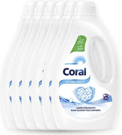 Coral - Vloeibaar Wasmiddel - Optimal White - Witte was - Voordeelverpakking 6 x 26 wasbeurten