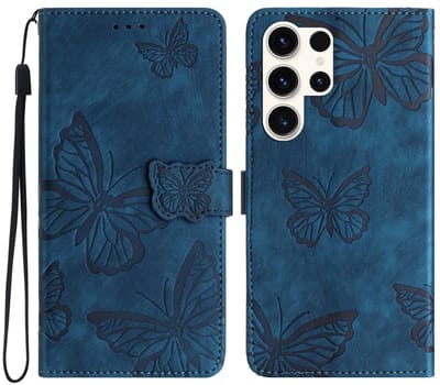 Coverup Hoesje - Geschikt voor Samsung Galaxy S25 Ultra Hoesje - Coverup Vlinders Book Case - Blauw