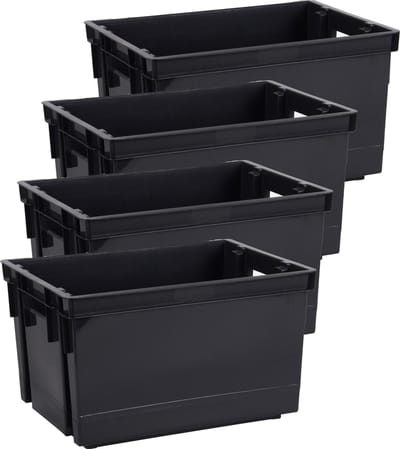 EDA Opbergbox/opbergkrat 20 L - 4x - zwart - kunststof - 39 x 29 x 23 - stapelbaar/nestbaar