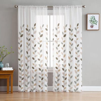 Groene Bladeren Klimplant Moderne Tule Gordijnen Voor Woonkamer Slaapkamer Huis Keuken Raam Transparante Gordijnen 135W x 114H(cm)