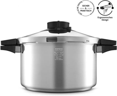 Karaca Snelkookpan Snel en Veilig, 7 liter - Innovatieve stalen snelkookpan voor snel en veilig koken, 24 cm diameter