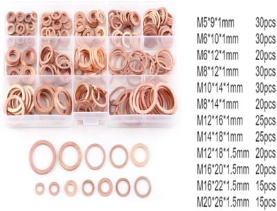 Dailygoods- Sluitringen Assortimentset 280 Stuks - Koperen Ringen - Metrische Afdichtringen - Platte Ringen - 12 Maten - Beste Product en Service