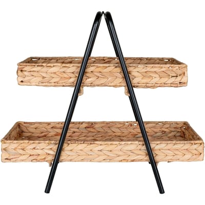 House Nordic Alfaro Dienblad - Dienblad van waterhyacint en metaal, natuur/zwart, 42x23x43,5 cm